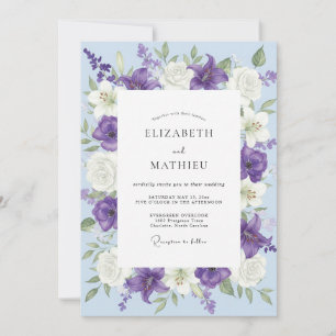 Periwinkle Purple Ranunculus Eucalyptus Wedding Invitation