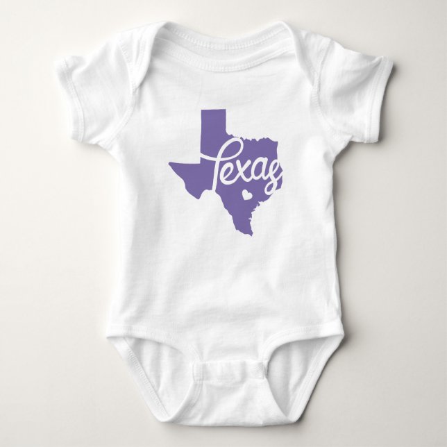 Periwinkle Purple Texas Heart Baby Bodysuit (Front)