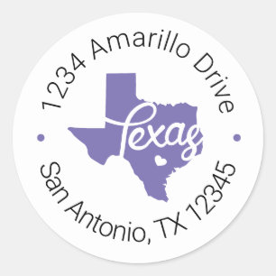 Periwinkle Purple Texas Heart Cutout Address Label