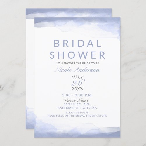 Periwinkle Purple Watercolor Modern Bridal Shower Invitation