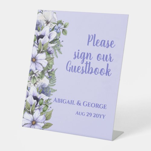 Periwinkle Purple White Florals Lavender Wedding Pedestal Sign