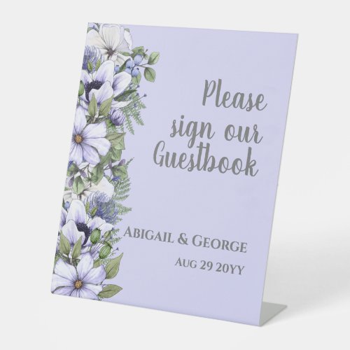 Periwinkle Purple White Florals Wedding Pedestal Sign