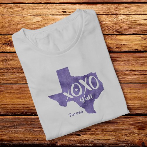 Periwinkle Purple XOXO Yall _ Texas State Shape T_Shirt