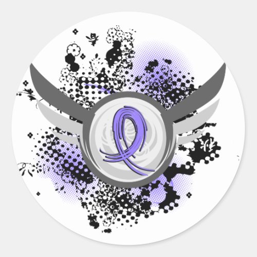 Periwinkle Ribbon And Wings Esophageal Cancer Classic Round Sticker