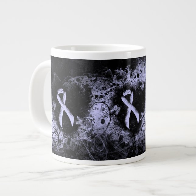 Periwinkle Ribbon Grunge Heart Giant Coffee Mug (Front Left)