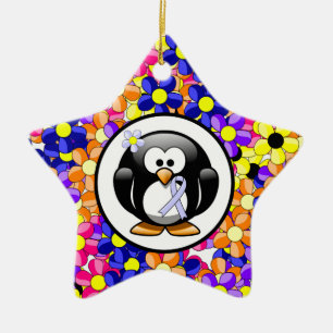 Periwinkle Ribbon Penguin Ceramic Ornament