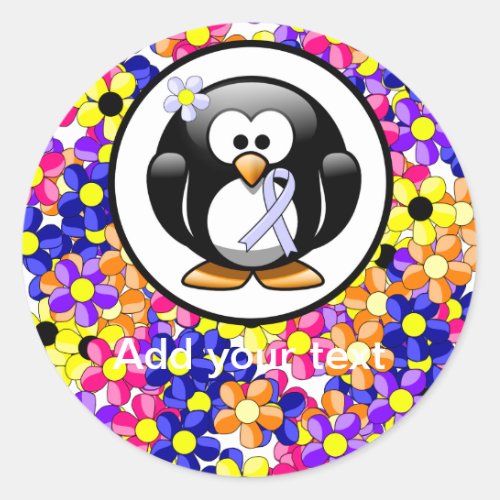 Periwinkle Ribbon Penguin Classic Round Sticker