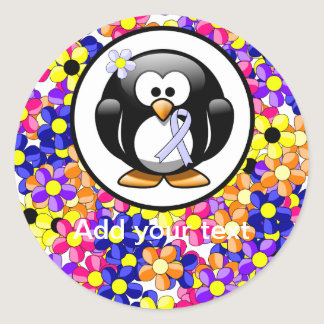 Periwinkle Ribbon Penguin Classic Round Sticker