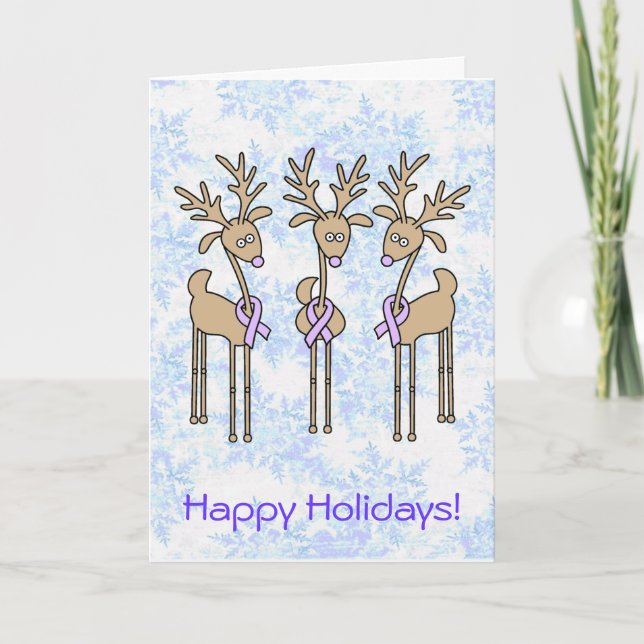 Periwinkle Ribbon Reindeer Holiday Card (Front)