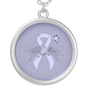 Periwinkle Ribbon with Butterfly Silver Plated Necklace