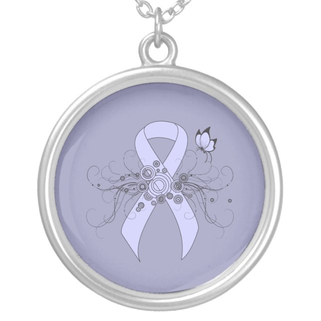 Periwinkle Ribbon with Butterfly Silver Plated Necklace (Front)