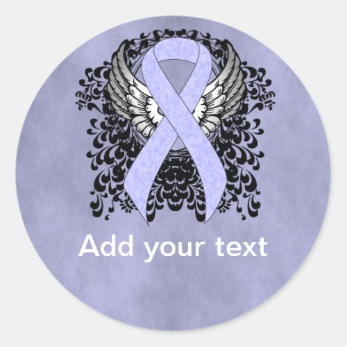 Periwinkle Ribbon with Wings Classic Round Sticker