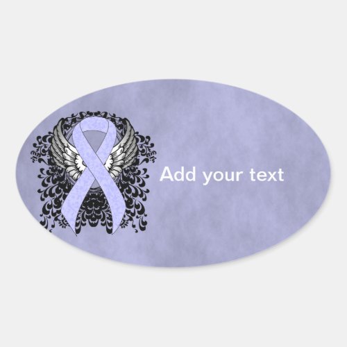 Periwinkle Ribbon with Wings Oval Sticker