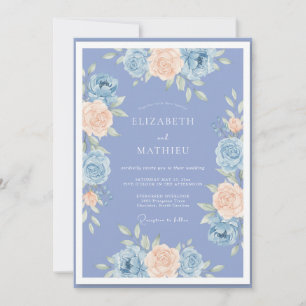 Periwinkle Romantic Watercolor Floral Wedding Invitation