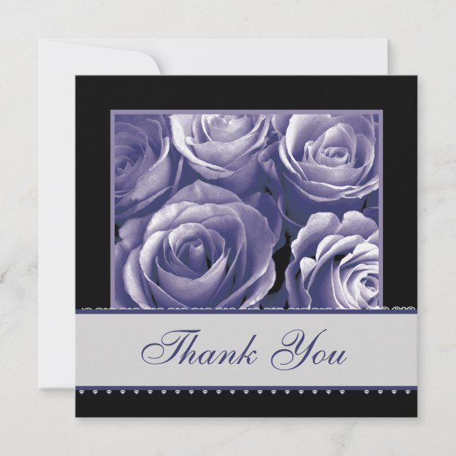 Periwinkle Roses Lace Wedding Thank You Card (Front)