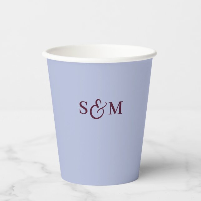 Periwinkle Script Ampersand Monogram Wedding Paper Cups (Front)