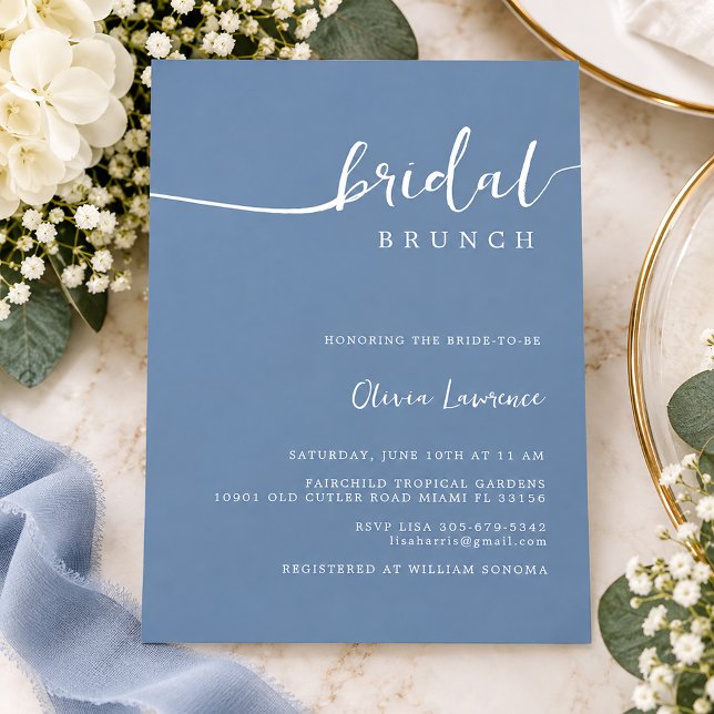 Periwinkle Script Bridal Brunch Invitation (Periwinkle Script Bridal Brunch)