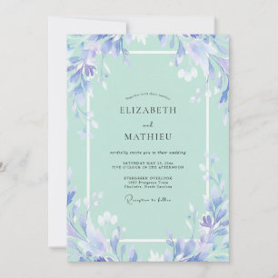Periwinkle Seafoam Leafy Wedding Invitation