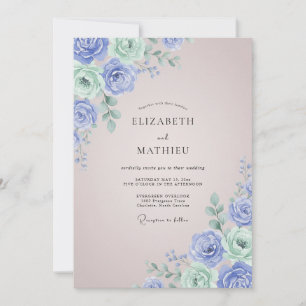Periwinkle Seafoam Painted Wedding Invitation