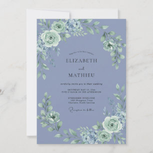 Periwinkle Seafoam Peony Wedding Invitation