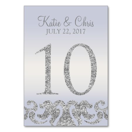 Periwinkle Silver Glitter Look Table Numbers-10 Table Number