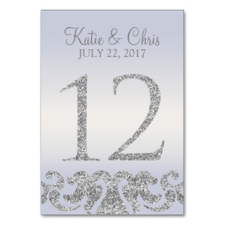 Periwinkle Silver Glitter Look Table Numbers-12 Number