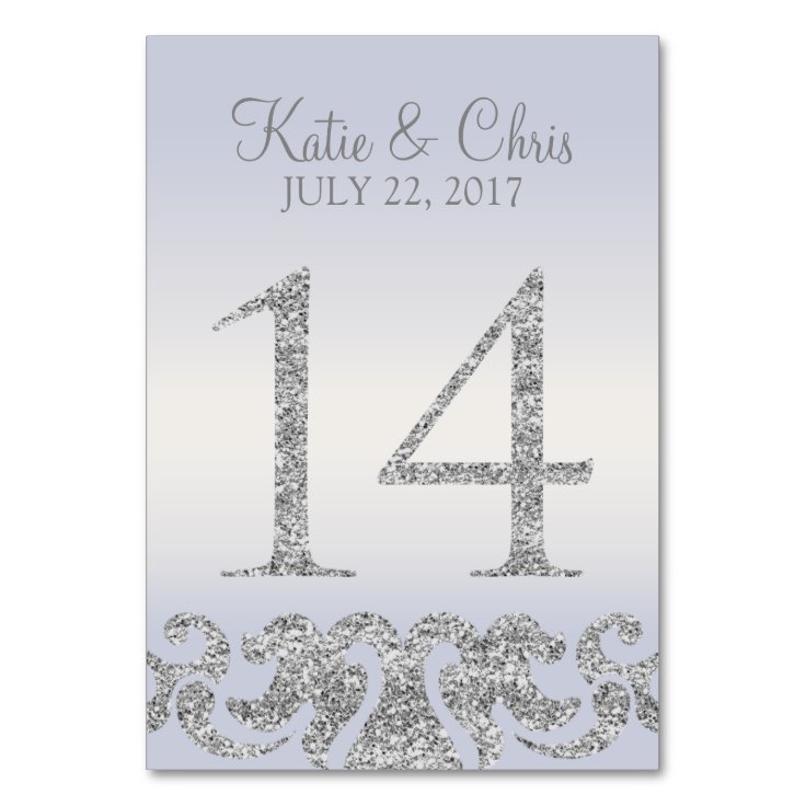 Periwinkle Silver Glitter Look Table Numbers-14 Table Number | Zazzle