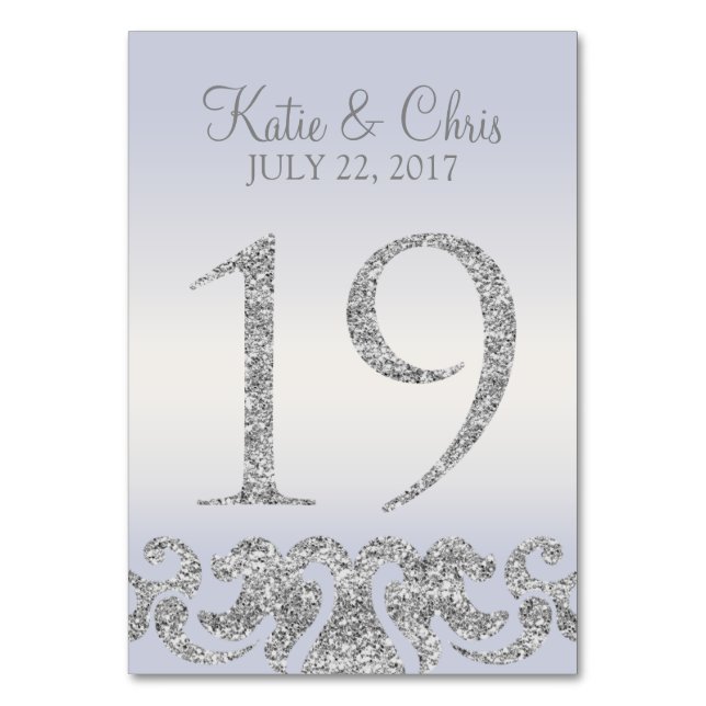 Periwinkle Silver Glitter Look Table Numbers-19 Table Number (Front)