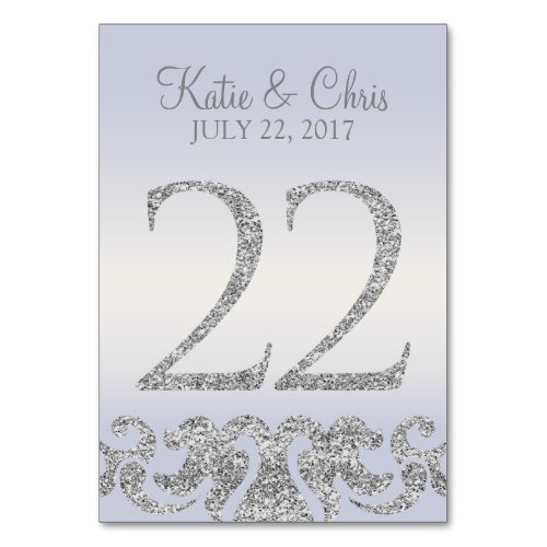Periwinkle Silver Glitter Look Table Numbers_22 Table Number