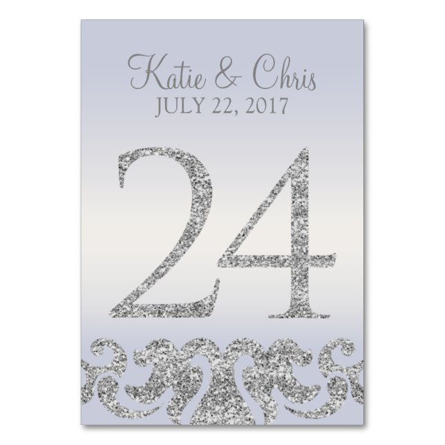 Periwinkle Silver Glitter Look Table Numbers-24 Number (Front)