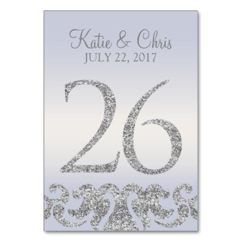 Periwinkle Silver Glitter Look Table Numbers-26 Table Number by cardeddesigns at Zazzle