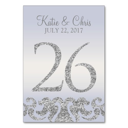 Periwinkle Silver Glitter Look Table Numbers_26 Table Number