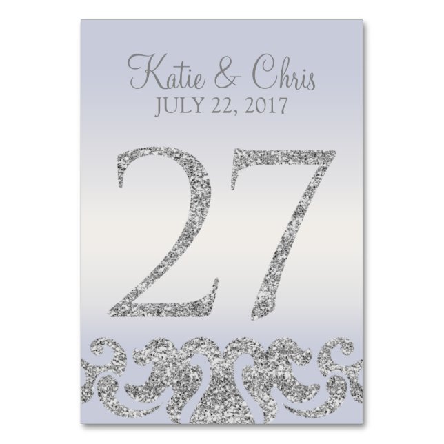 Periwinkle Silver Glitter Look Table Numbers-27 Number (Front)
