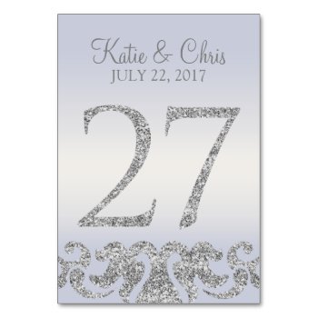 Periwinkle Silver Glitter Look Table Numbers-27 Table Number by cardeddesigns at Zazzle