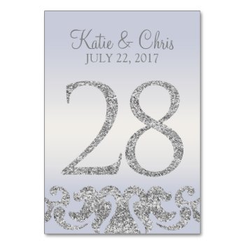 Periwinkle Silver Glitter Look Table Numbers-28 Table Number by cardeddesigns at Zazzle