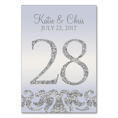 Periwinkle Silver Glitter Look Table Numbers_28 Table Number