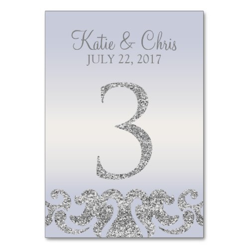 Periwinkle Silver Glitter Look Table Numbers_3 Table Number