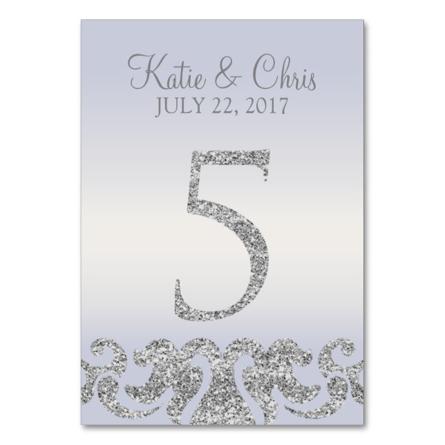 Periwinkle Silver Glitter Look Table Numbers-5 Number (Front)