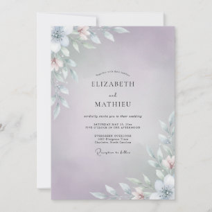Periwinkle Silver Leafy Wedding Invitation