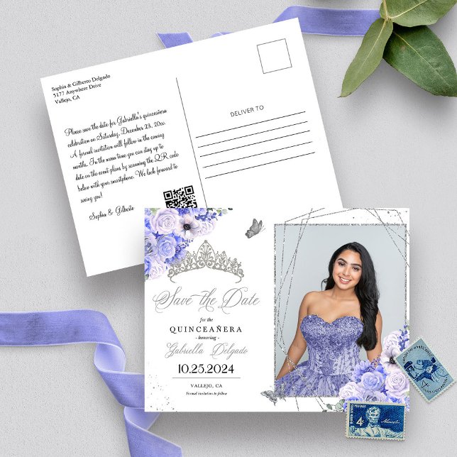 Periwinkle Silver Tiara Quinceañera Photo Postcard (Creator Uploaded)