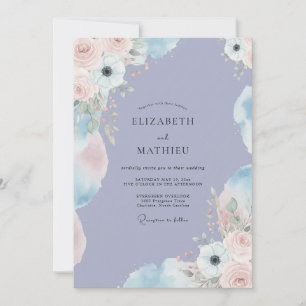 Periwinkle Soft Blush Peony Wedding Invitation