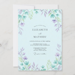 Periwinkle Soft Lilac Leafy Wedding Invitation