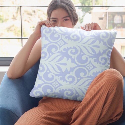 Periwinkle Solid Color Light Beige Floral Patterns Throw Pillow