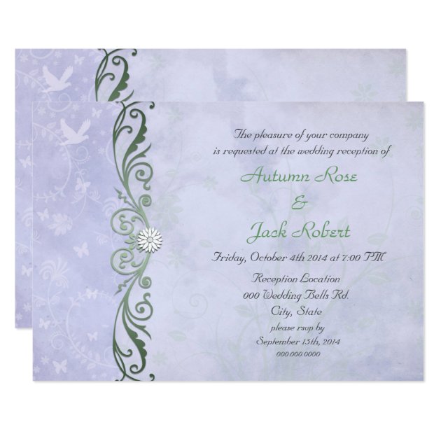 Periwinkle Spring Floral Wedding Reception Card