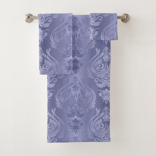 Periwinkle Steel Floral Lace Damask Bath Towel Set
