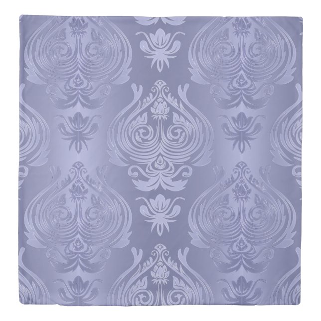 Periwinkle Steel Floral Lace Damask Duvet Cover (Front)