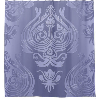 Periwinkle Steel Floral Lace Damask Shower Curtain