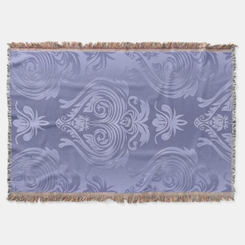 Periwinkle Steel Floral Lace Damask Throw Blanket