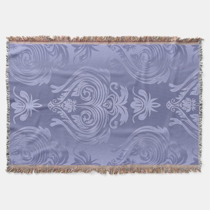 Periwinkle Steel Floral Lace Damask Throw Blanket