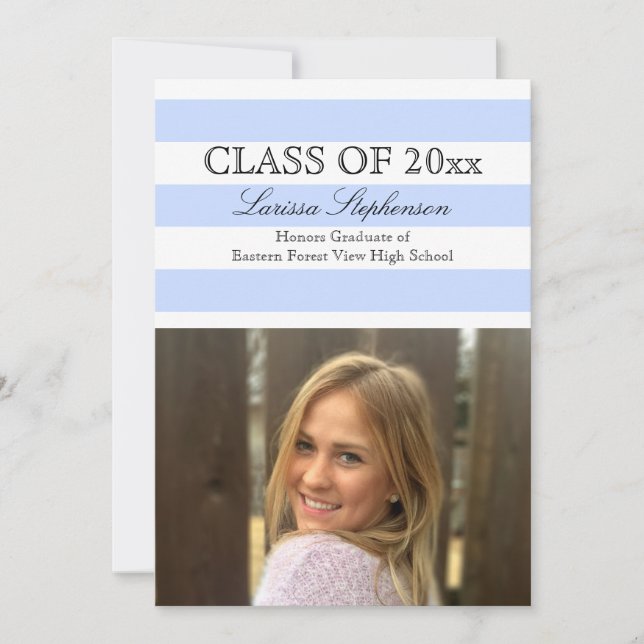 Periwinkle Stripe Photo Graduation Announcement (Front)
